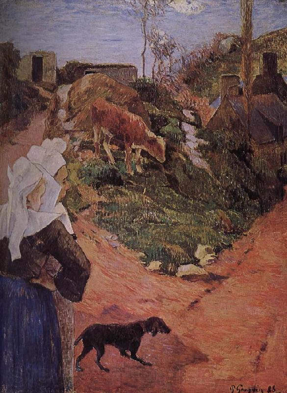 Paul Gauguin Brittany woman with calf Norge oil painting art